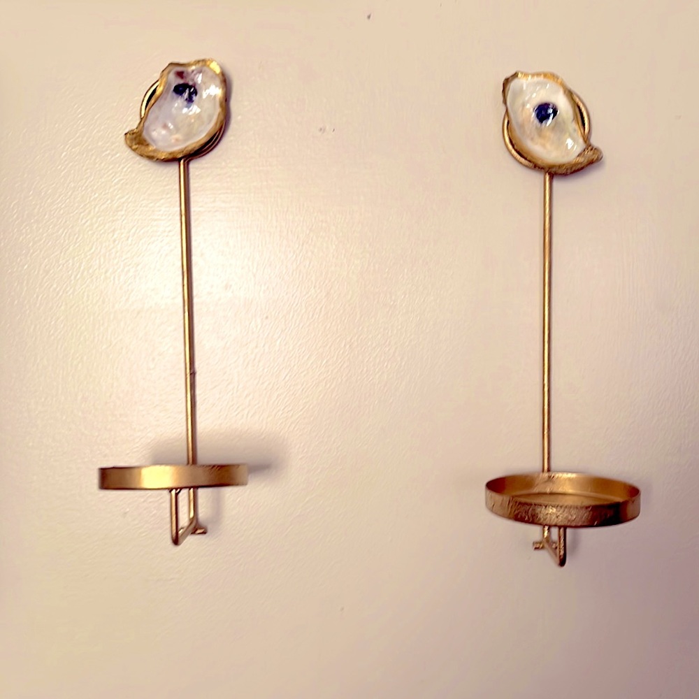 Gilded oyster candleholders. Hand painted.